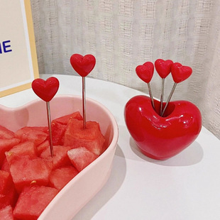Desktop Ornaments Stainless Steel Circulating Fruit Fork High-Value Fruit Fork Creative Princess Style Storage Jar Heart Ins