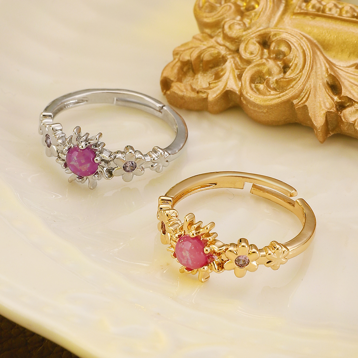 1 Piece Quantity Elegant Simple Style Flower Alloy Plating Couple Unisex Open Rings