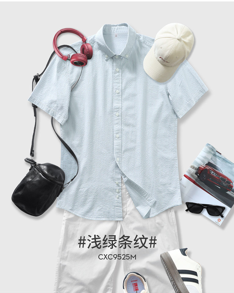 Áo sơ mi nam ngắn tay seersucker sọc kẻ phong cách retro form rộng thoáng mát — Sọc xanh nhạt ngắn tay 25, Sọc xám nhạt-Tay ngắn 26, Tay ngắn sọc cam 29 chi tiết 16