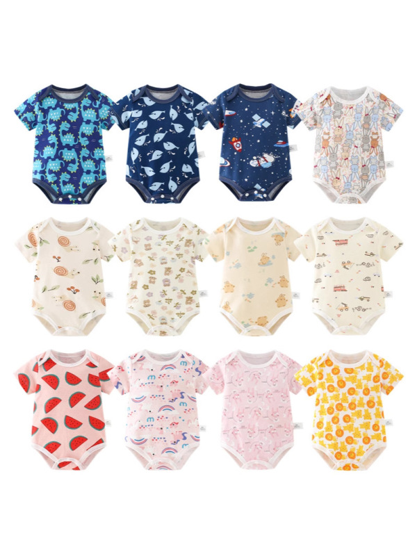 ベビーローブ春と秋の三角クライミング半袖ベビーコットン0-1歳の女の子用ワンピース服2025|undefined