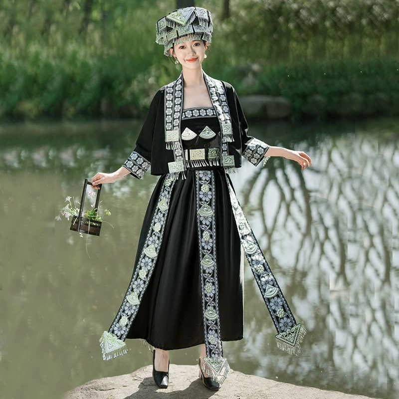 Этническая одежда миао, комплект из топа и штанов для девочек-миао, костюм для фотосессий в Юньнани и Гуйчжоу, одежда для взрослых женщин