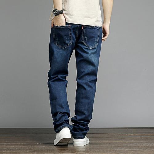 Men's Summer Slim Fit Wide Leg Straight Leg Elastic Small Foot High Waisted Stretch Denim Pants for Plus Size