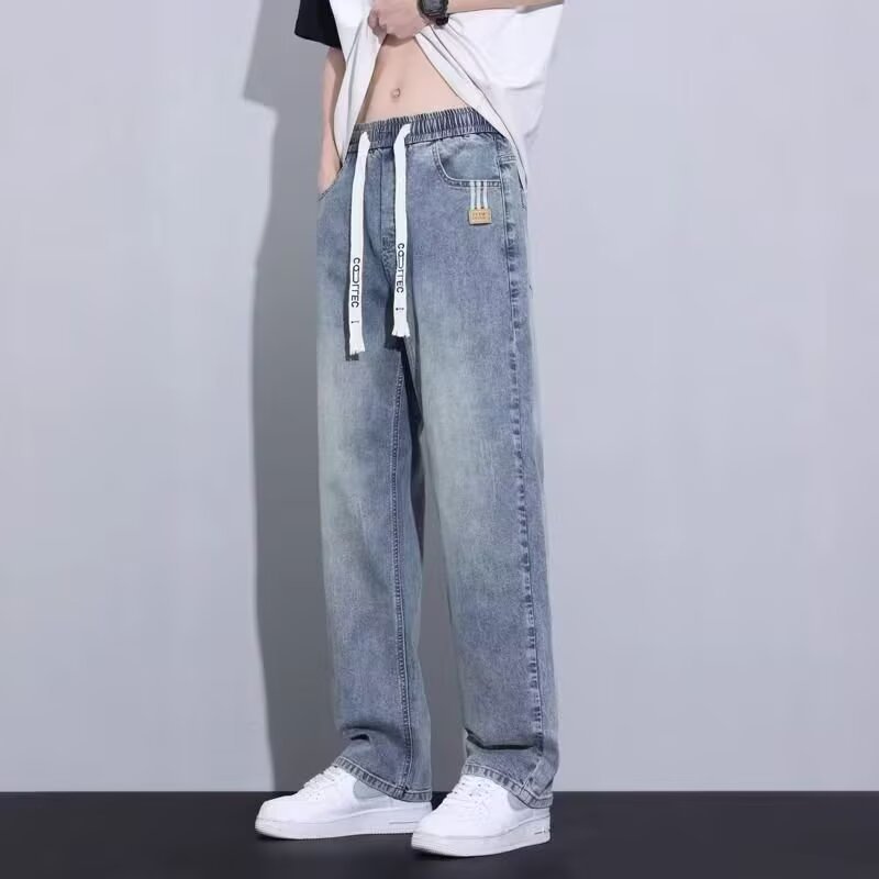 Pantalón de Mezclilla Ancho con Cintura Elástica para Hombre de Algodón Microelástico para Ocio image 2