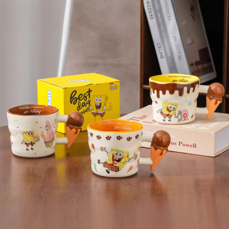 Auténtica taza de desayuno de Bob Esponja, taza de cerámica de dibujos animados, taza de café, taza de agua de gran capacidad, taza regalo