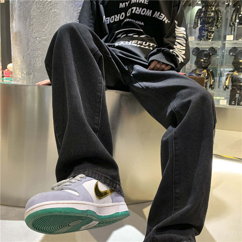 2022 Winter thick jeans men's fashion brand trendy loose straight pants Hong Kong style youth Ruan handsome mop pants