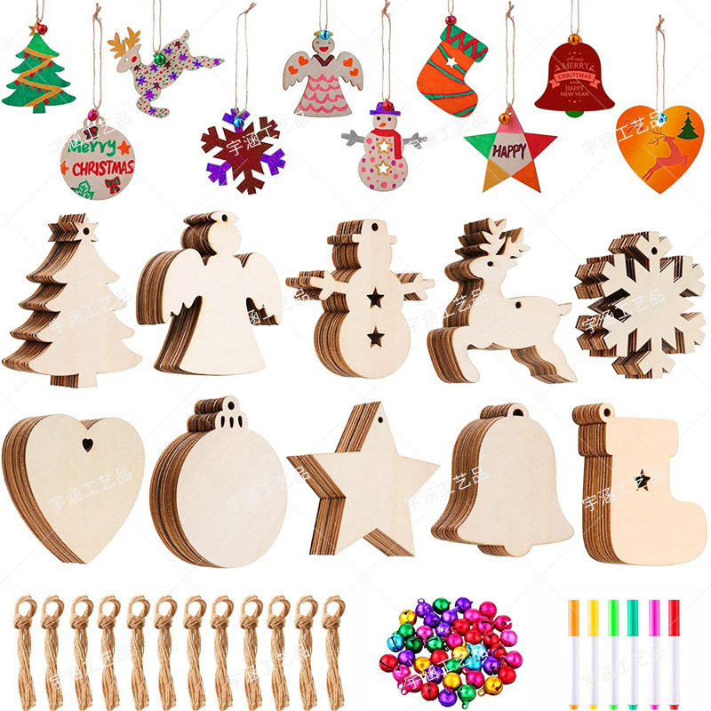 ウッドサイン木製クリエイティブクリスマス装飾用品ホーム装飾クリスマス木製diy落書き木製チップペンダント|undefined