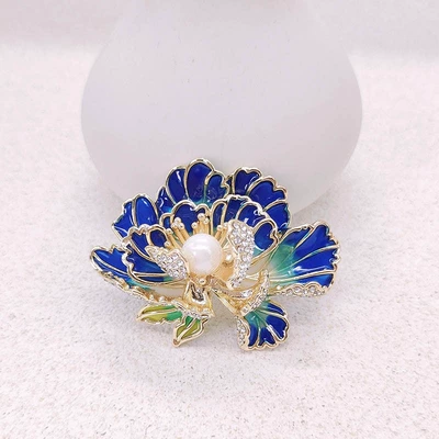 Yaxa sancaqları Flower Brooch Accessible Luxury High-End - x0424-enamel-peony-flower-blue