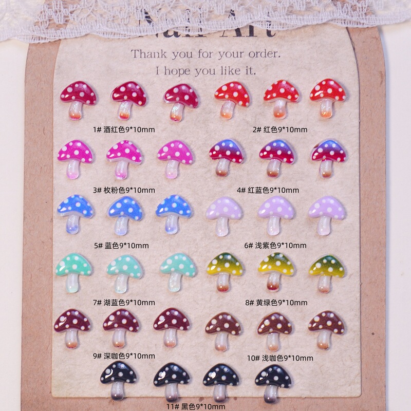 Ice-clear mushroom gradient color vegetable nail art decorations, resin small accessories, DIY earrings, hair clips, and nail art accessories