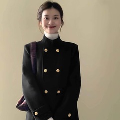 2025年秋冬季新款呢子大衣女黑色毛呢外套高级感小个子韩系中长款