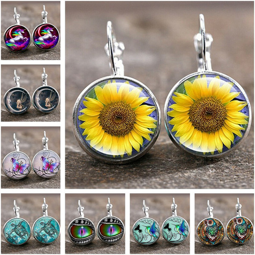 Sunflower Hummingbird Moon Angel Earrings Women's Cross-border European and American Hot Selling Fashion French Ear Hook Ear Jewelry Wholesale