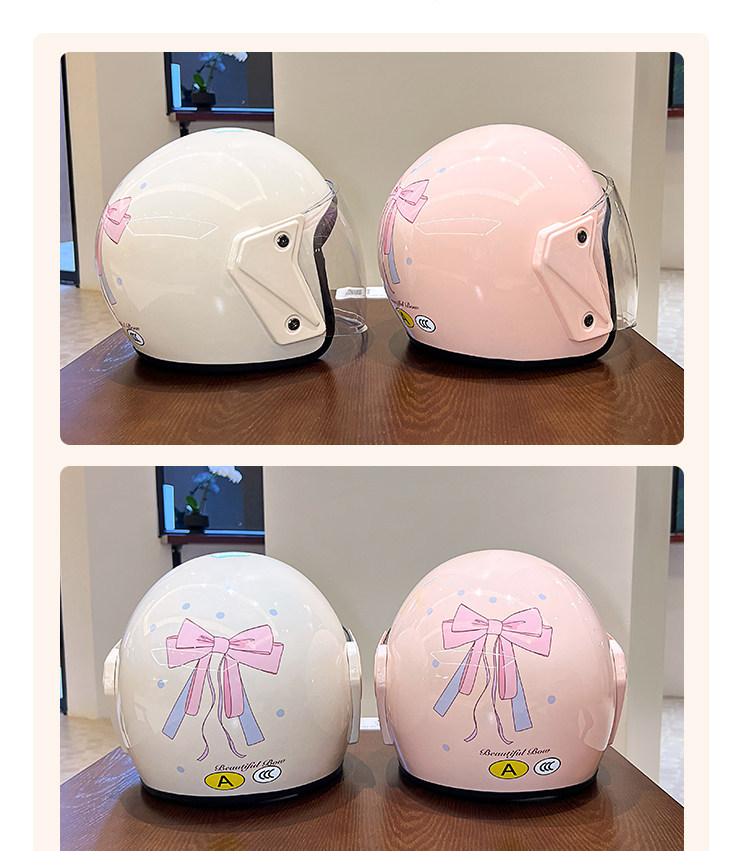2026 National Standard 3C Certified Electric Vehicle Helmet for Women, Cute Bowknot, All-Season Windproof and Sunscreen Motorcycle Safety Helmet