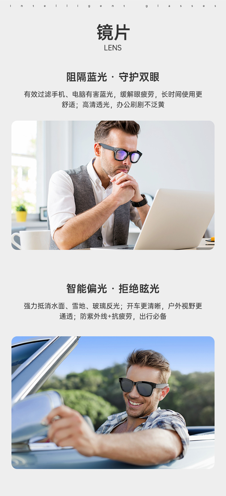 The new smart AI shooting glasses, polarizing filter, Bluetooth APP, music player, camera and video recording with 5 million pixels details Picture