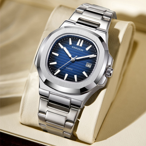 Kingston Brand Fake Mechanical Watch Men's Fashion Steel Band Calendar Luminous Skeleton Transparent Quartz Watch Wholesale