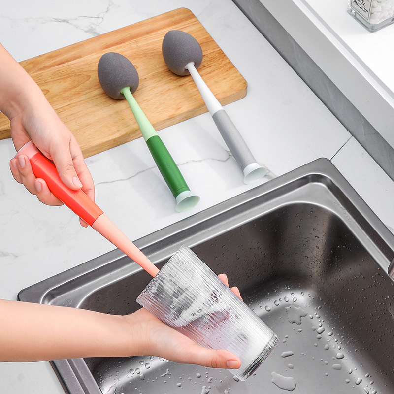 Huevo de belleza cepillo de copa tres en uno extraíble mango largo cepillo de esponja multifuncional taza tapa ranura cepillo de limpieza cepillo de pezón