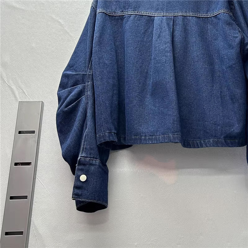 Camicia giacca in jeans da donna con fiocco e maniche lunghe_voghion.com