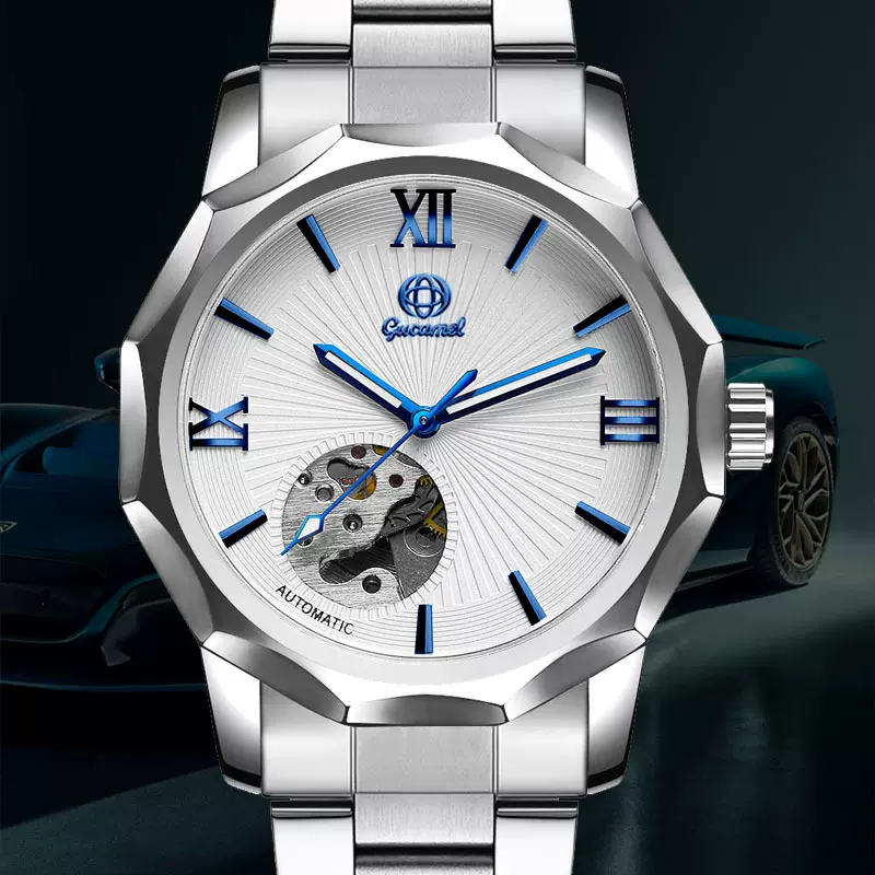 古驼机械手表 男士欧美风自动机械表 多边形表盘时尚手表批发