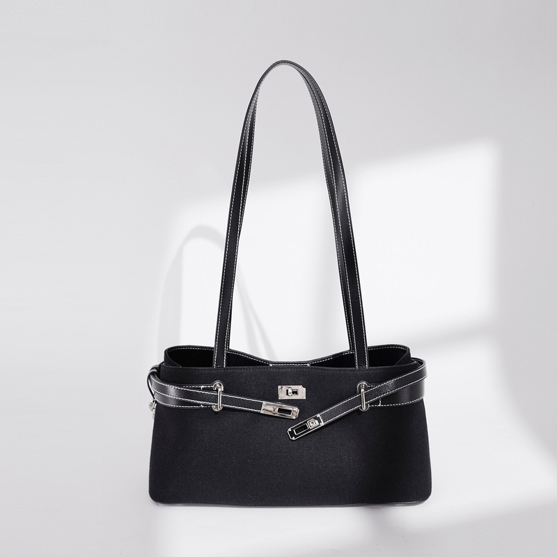 Genuine Leather Simple Handbag Underarm Bag New Linen Fabric Mother-Daughter Bag Trendy Fashion Versatile Large Capacity Shoulder Bag Genuine Leather Simple Handbag Underarm Bag New Linen Fabric Mother-Daughter Bag Trendy Fashion Versatile Large Capacity Shoulder Bag