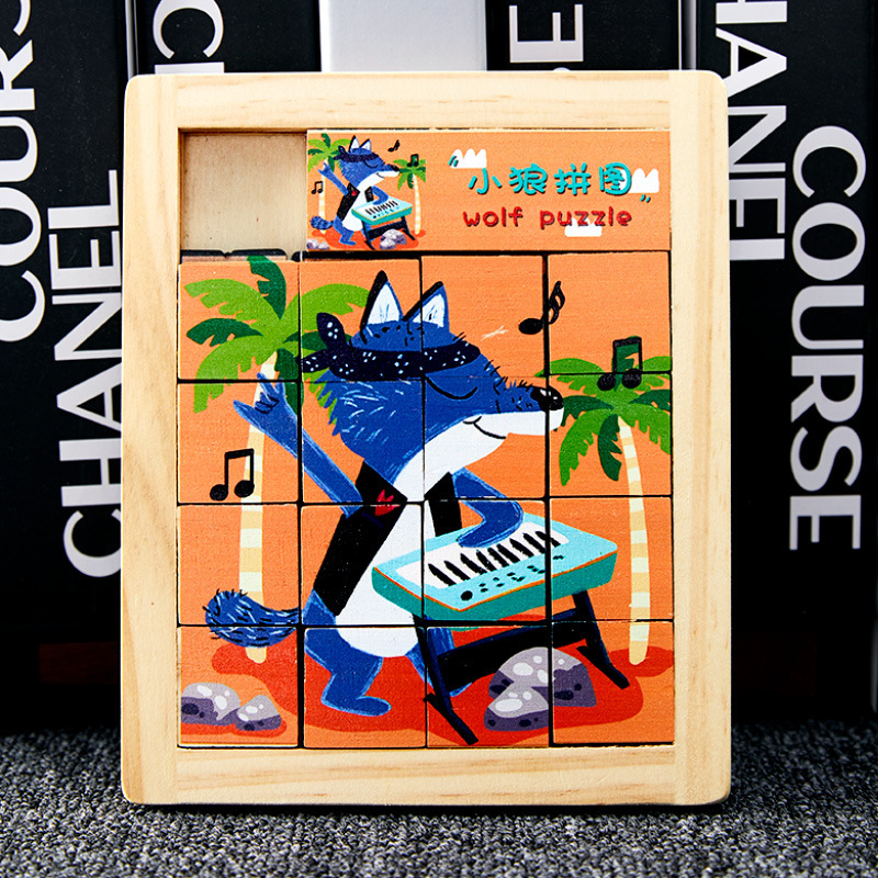 Animales de dibujos animados de madera para niños Hua Rongdao puzzles deslizantes móviles puzzle infantil juguetes personalizados
