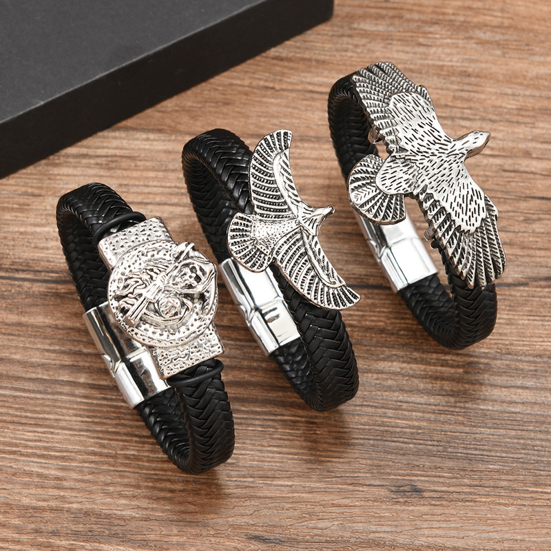 Cross-border e-commerce hot men's leather woven bracelet retro domineering eagle winglet multi-style optional Cross-border e-commerce hot men's leather woven bracelet retro domineering eagle winglet multi-style optional