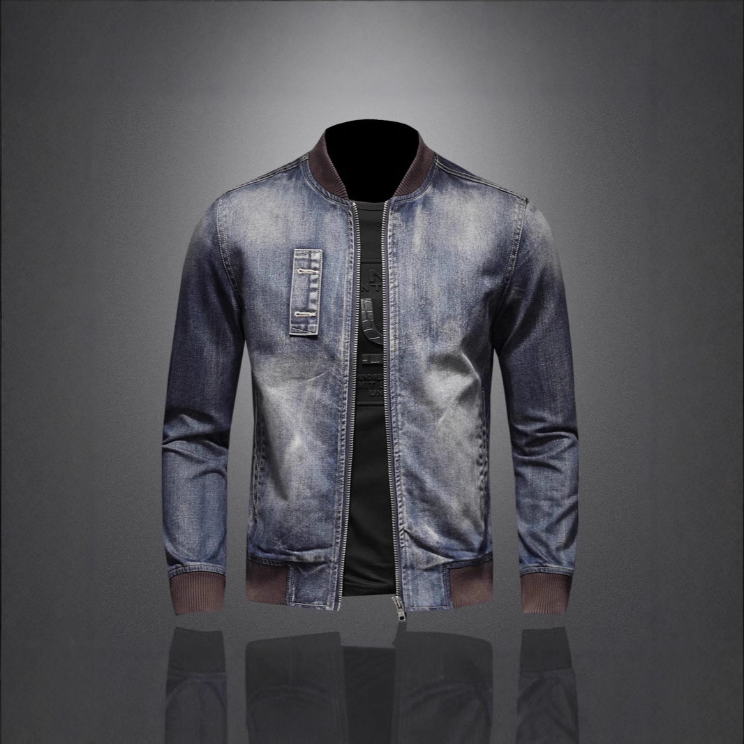 High-End Retro Stand Collar Trendy Brand Spring Autumn New European And American Motorcycle Jacket Men's Stylish Denim_voghion.com
