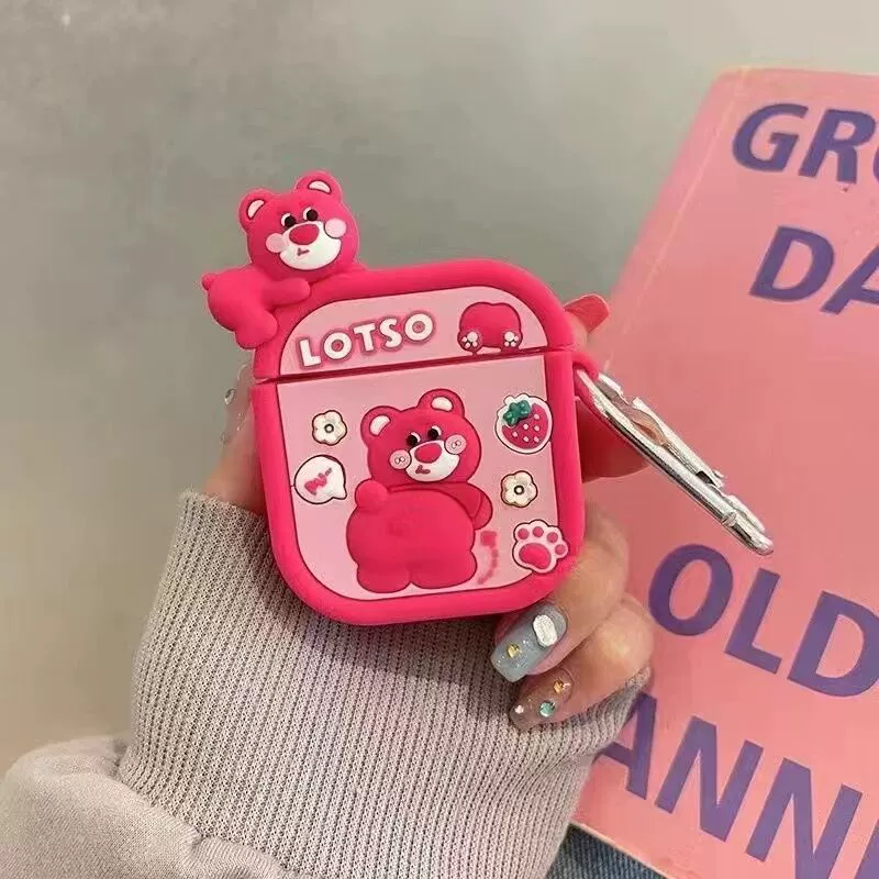 Силиконовый защитный чехол (совместим с Apple) для AirPods 1/2, милые мультяшные дизайны, с крючком/кольцом