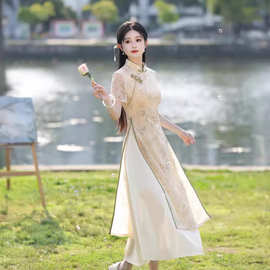【玉楼春】新中式奥黛旗袍2025新款素雅少女年轻款复古连衣裙夏季