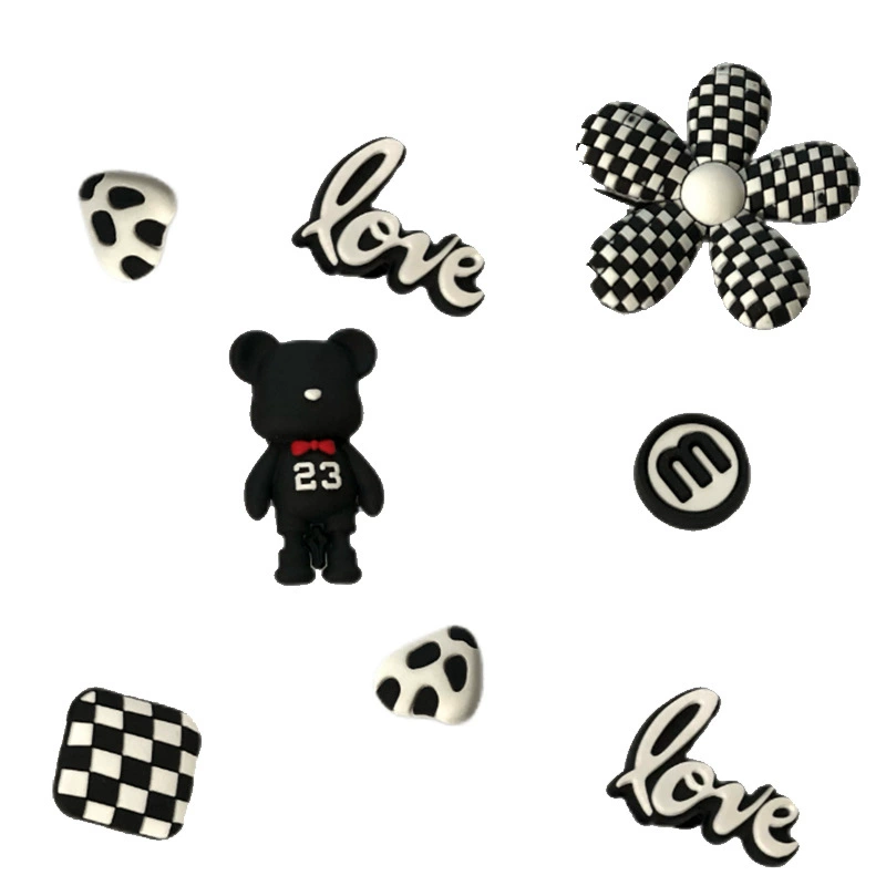 Пещерная обувь обувь цветок трехмерный жестокий медведь декоративный набор DIY черно-белая приливная обувь украшения ПВХ мягкая резиновая обувь пряжка