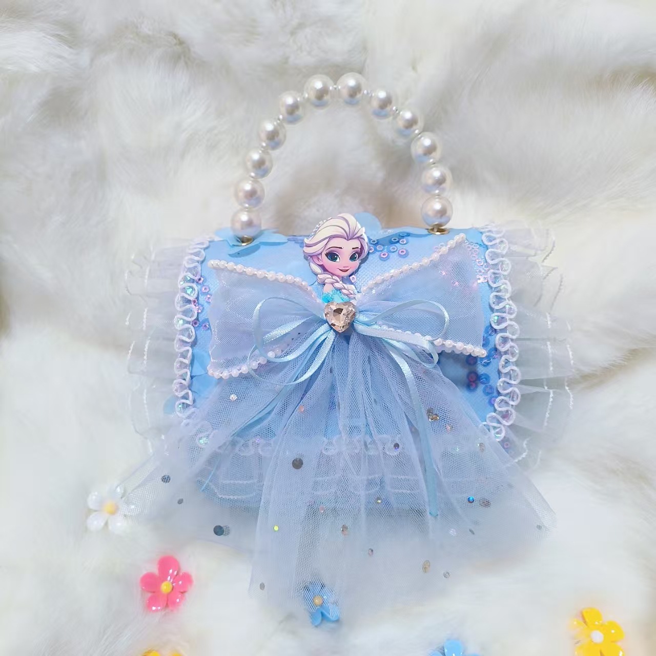 Bolso de perla arco princesa Elsa cambio bolso accesorios bolso de Año Nuevo para chicas bolso de dibujos animados bolso cuadrado