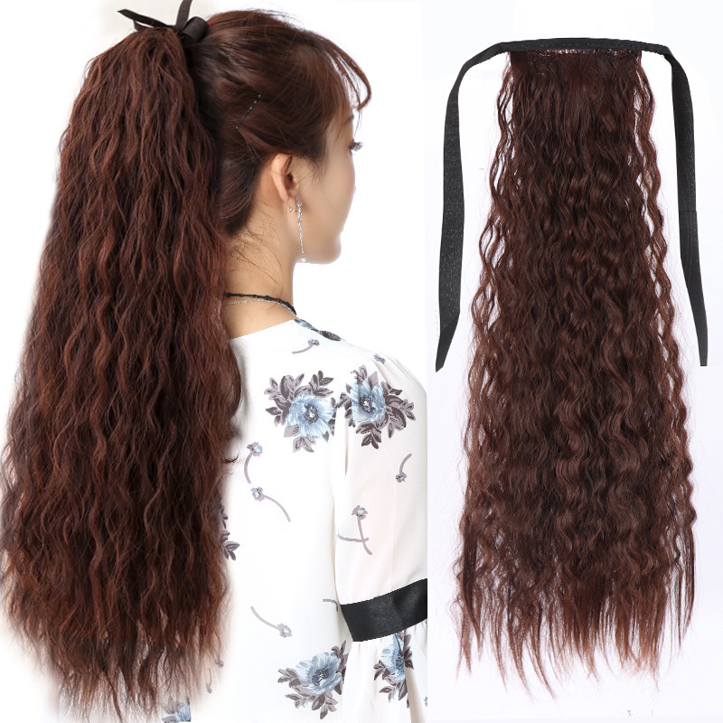 Fake ponytail hair extension wave curly hair piece net red ponytail real hair wig female corn whisker ion perm long hair strap