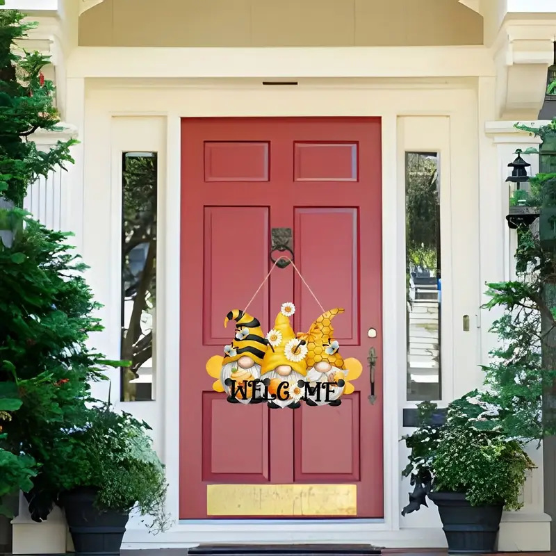 Wooden Gnome Sunflower Hanging Sign Farmhouse Wall Porch Art Summer Style Front Door Decorative Sign Simple