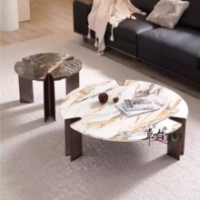 意式大理石茶几轻奢设计师款客厅家用圆形现代不锈钢创意组合茶台