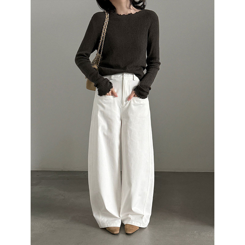 LUXI 100% cotton wide-leg casual pants with side pockets for women, autumn Korean style straight-leg commuting versatile slimming long pants 5245 LUXI 100% cotton wide-leg casual pants with side pockets for women, autumn Korean style straight-leg commuting versatile slimming long pants 5245