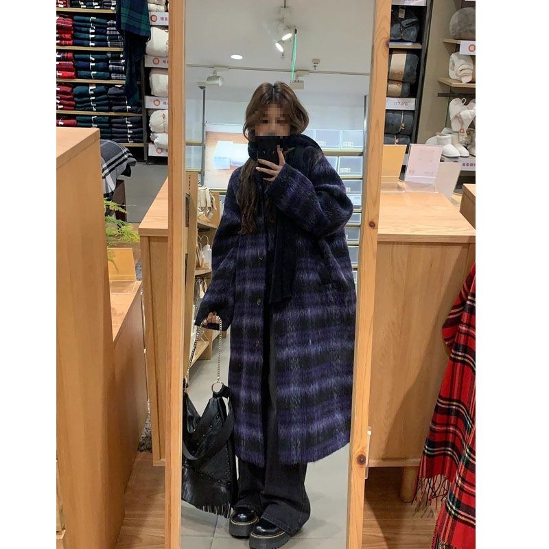 长款格子呢子大衣女秋冬季新款小个子感加厚毛呢外套韩系