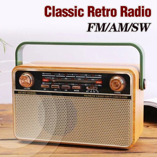 Cross-Border Retro Wood Grain Multi-Band Radio Portable Bluetooth Card Tf USB Mp3 Bass Player
