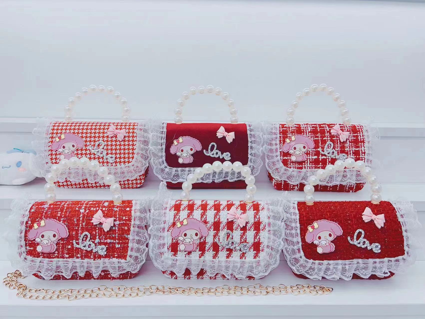 2023 invierno nuevo rojo niños princesa bolsa niñas lindo hombro mensajero bolsa perla mano monedero