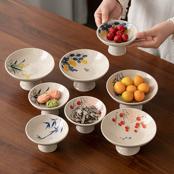 Chinese Style High Foot Refreshment Plate Set Table for Afternoon Tea High Foot Fruit Plate Exquisite Plate for Chinese Style Refreshment Restaurant