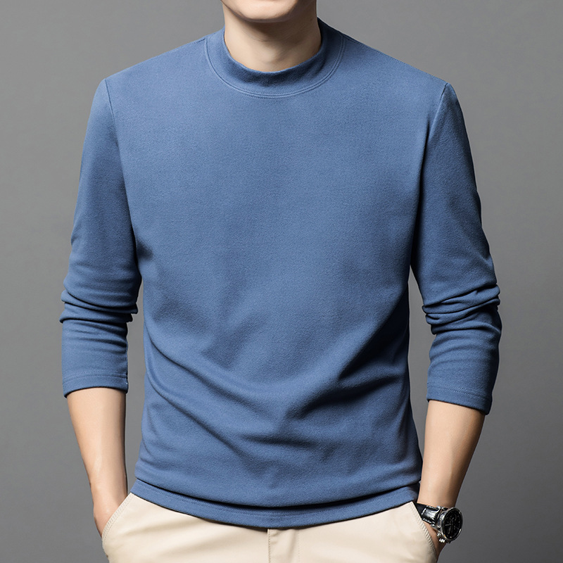 Yingao manga larga terciopelo color sólido medio cuello alto Otoño e Invierno hombres nueva ropa de otoño camiseta de los hombres de mediana edad al por mayor
