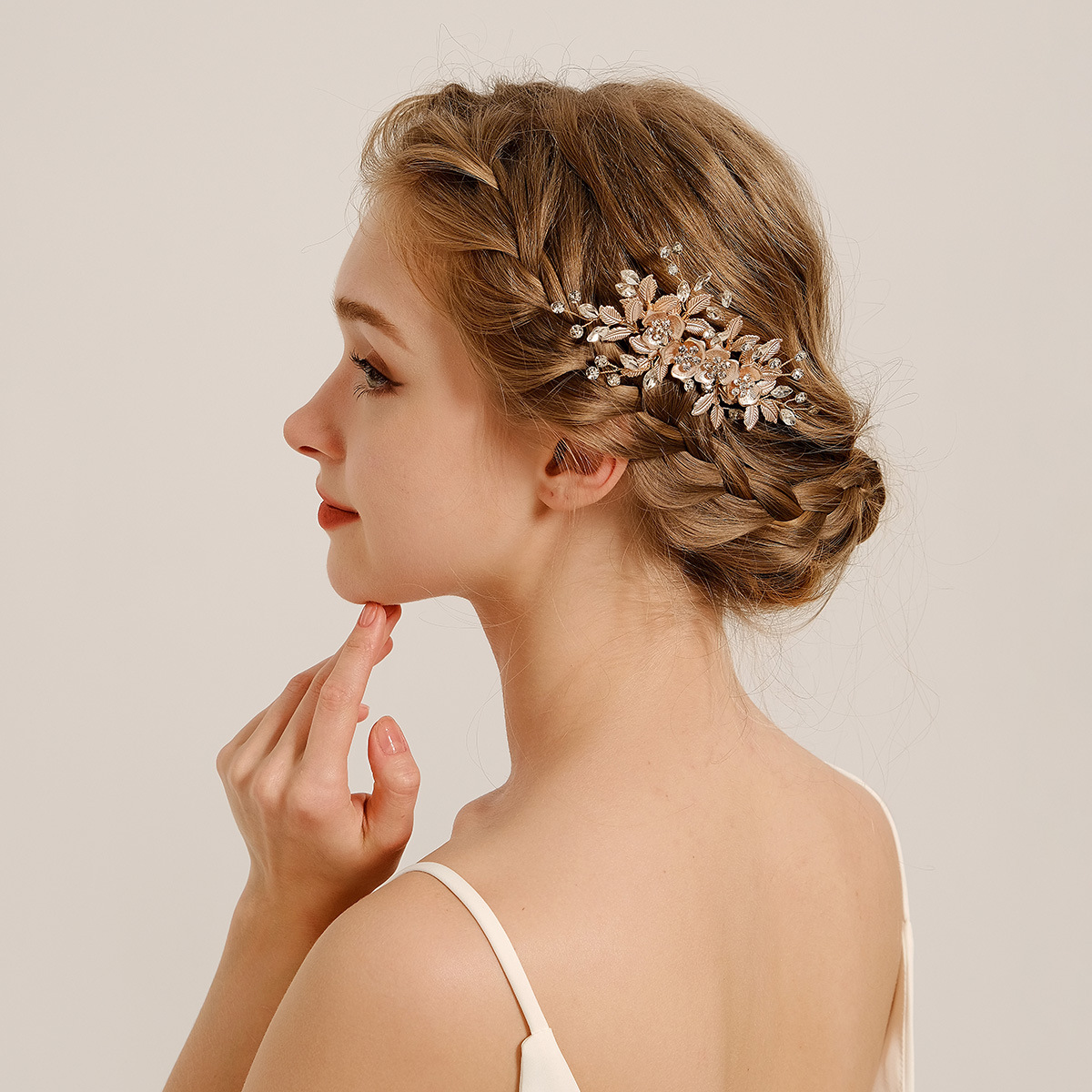Estilo coreano nupcial tocado flor hoja pelo peine pin exquisito updo joyería aleación flor horquilla peine traje