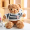 Brown twisting flower blue and white striped sweater bear