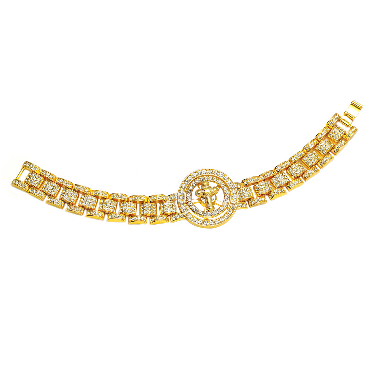 European and American Hip Hop Cool Men's Turning Cross Image Watch with Bracelet Trendy Personality Cool Full of Diamond Friends