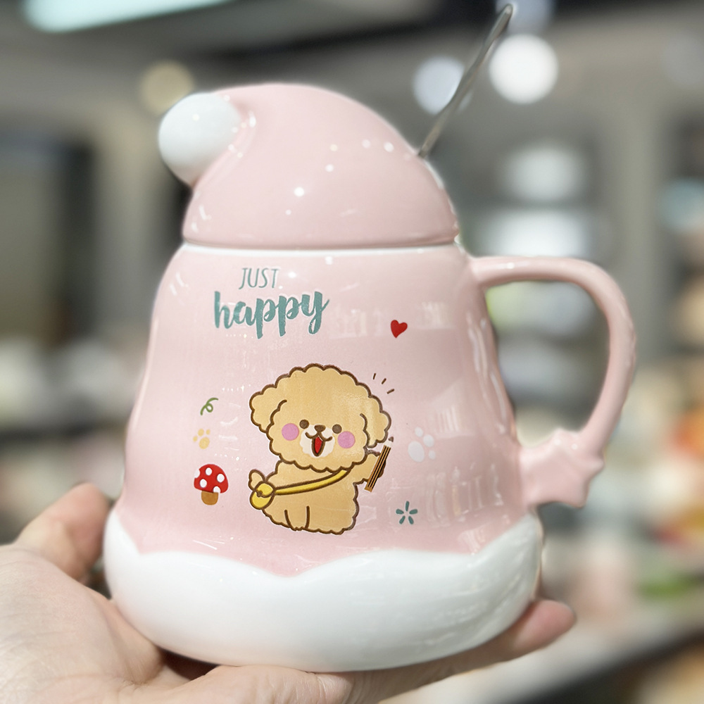 Caricatura encantadora cachorro taza de cerámica de Navidad regalo de Navidad taza de agua doméstica taza de oficina taza con cubierta cuchara