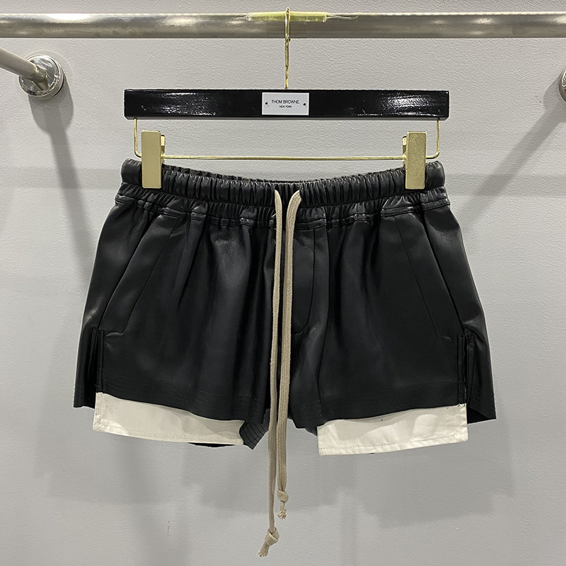 Dark Style Pu Shorts, Basic Pu Leather Four-Pocket Comfortable Versatile Black Short Pants, Trendy Brand