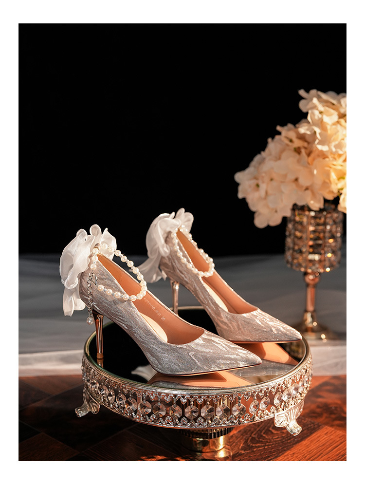 6681-58-041 Pointed Toe Stiletto Heel Shallow Mouth Women's High Heels French Bow Elegant Socialite Wedding Shoes_voghion.com