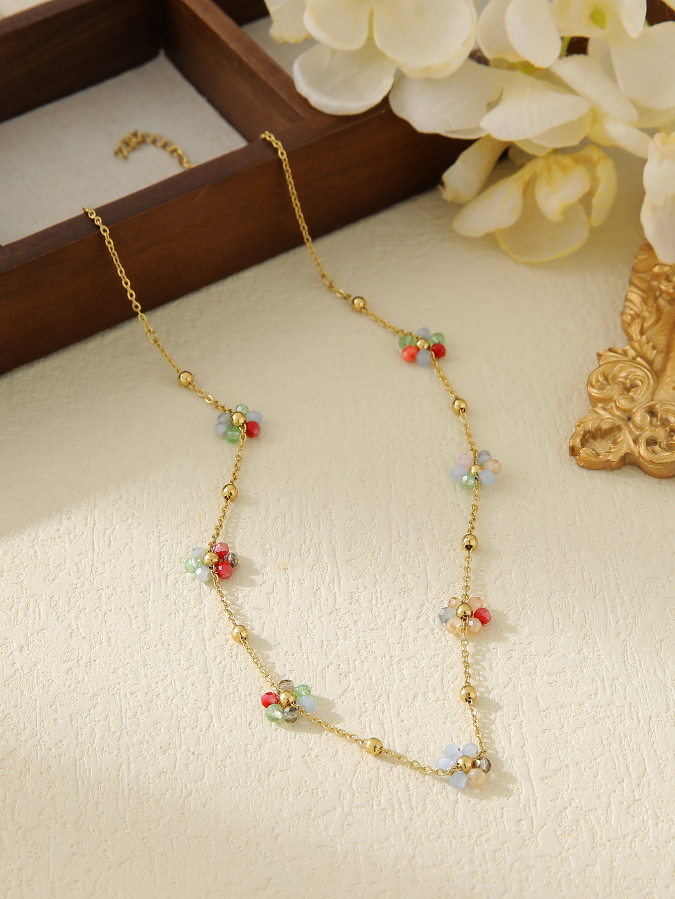 Flower Pattern Wholesale Jewelry Simple Style Flower 304 Stainless Steel Plating Necklace Cable Chain
