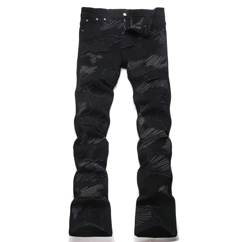 Other Jeans Slim Fit Distressed Patchwork Embroidered Black