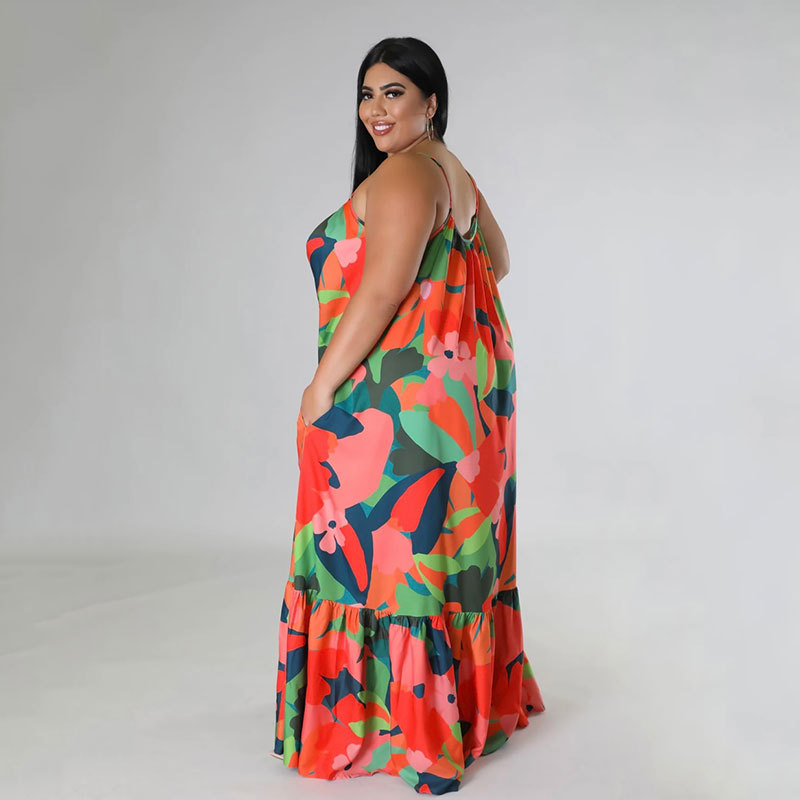 A-line Skirt Casual Collarless Printing Pleated Sleeveless Flower Maxi Long Dress Daily display picture 6