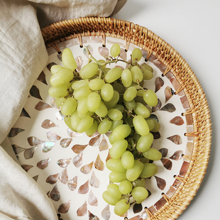 Ll Handmade Rattan Storage Tray Round Home Living Room Coffee Table Fruit Tray Snack Tray Afternoon Tea Tray Entrance Decoration