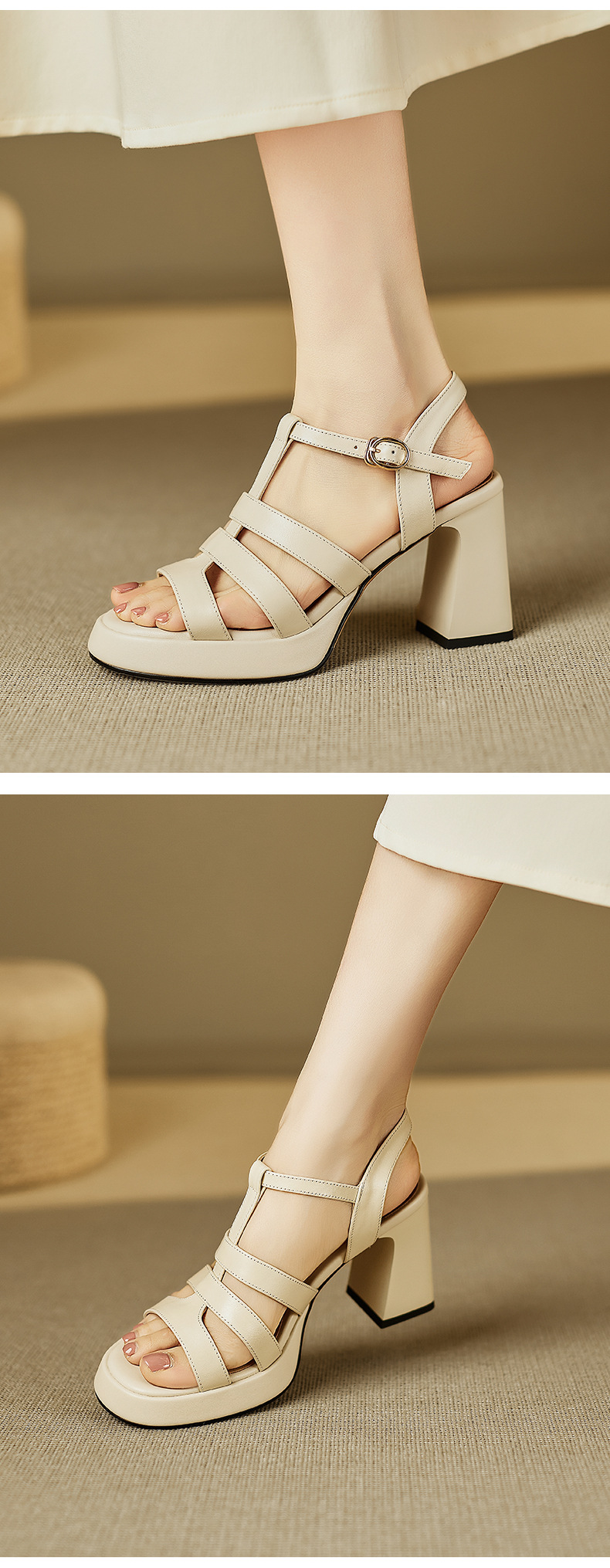 Sandal cao gót nữ quai chữ T kiểu La Mã gót dày 8.5 cm handmade — đen chi tiết 7