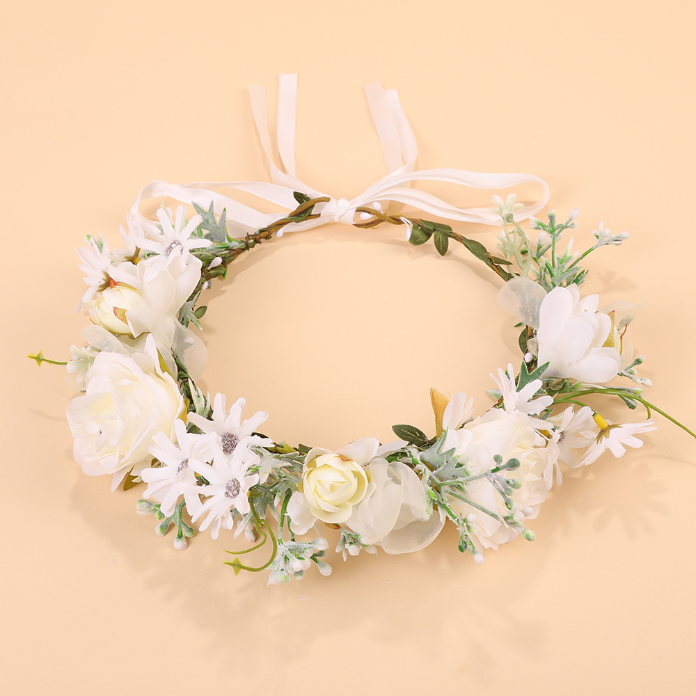 Cross-border European and American New Garland Headband Bridal Headwear Retro Bohemia Tourism Vacation Artificial Garland Headwear