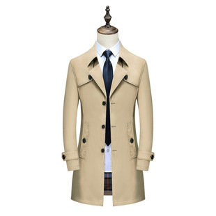 Men's Mid-length Thin Windbreaker Business Casual Plus Size Spring and Autumn Coat Fashionable Lapel Fashion Jacket Wrinkle-resistant Thick